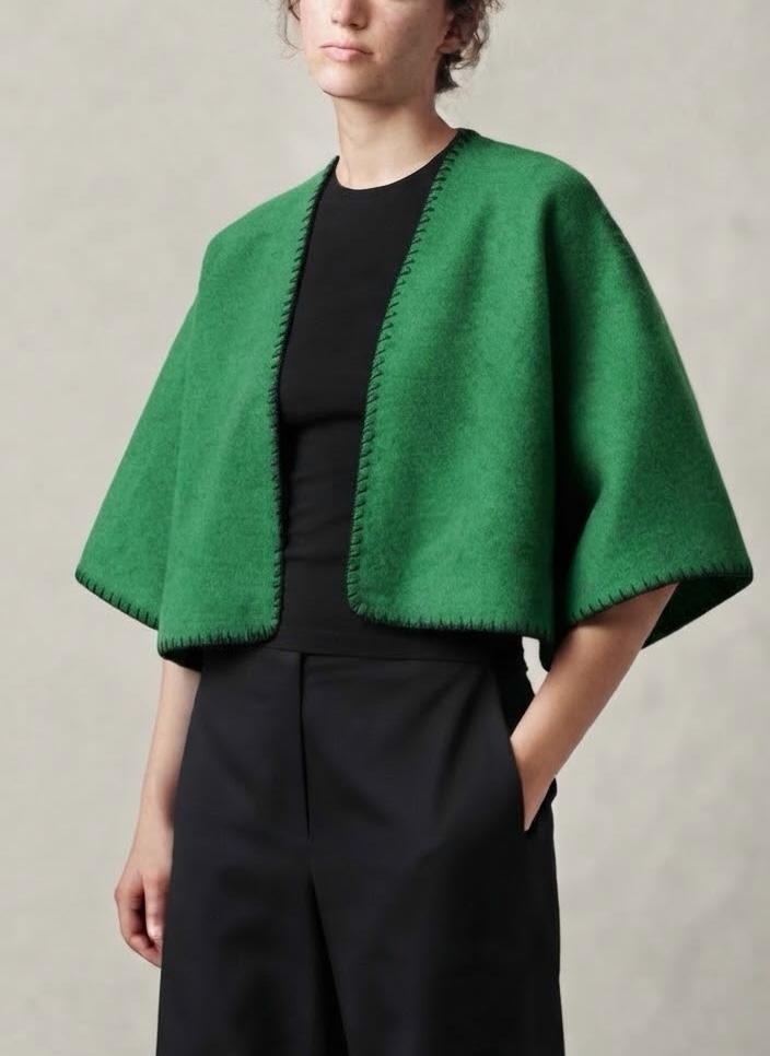 Saco Corto Lana con Tejido a mano Verde
