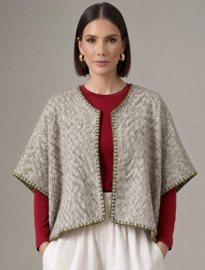 Saco artesanal de lana Gris bordada