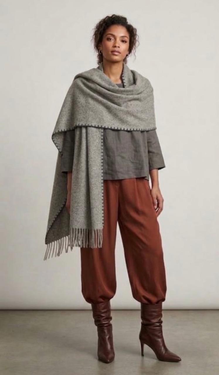 Chal/Bufanda artesanal de lana gris