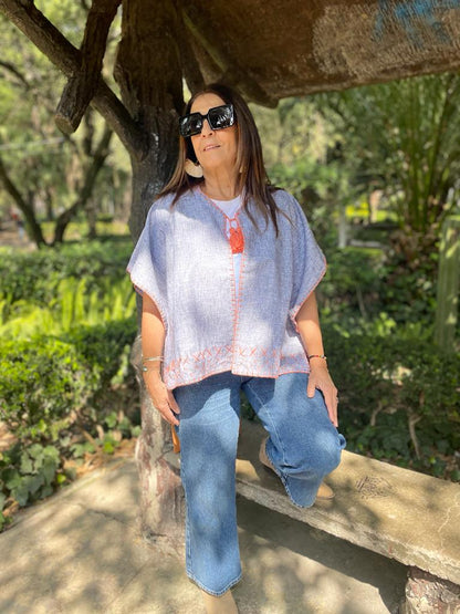 Saco Corto Lino Mezclilla Bordado