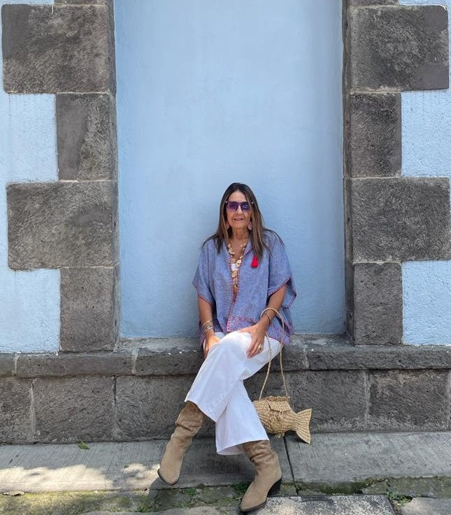 Saco Corto Lino Mezclilla Bordado